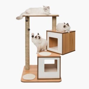 Double Cube Cat Tower – Walnut Finish