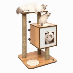 Compact Base Cat Tower – Walnut Finish