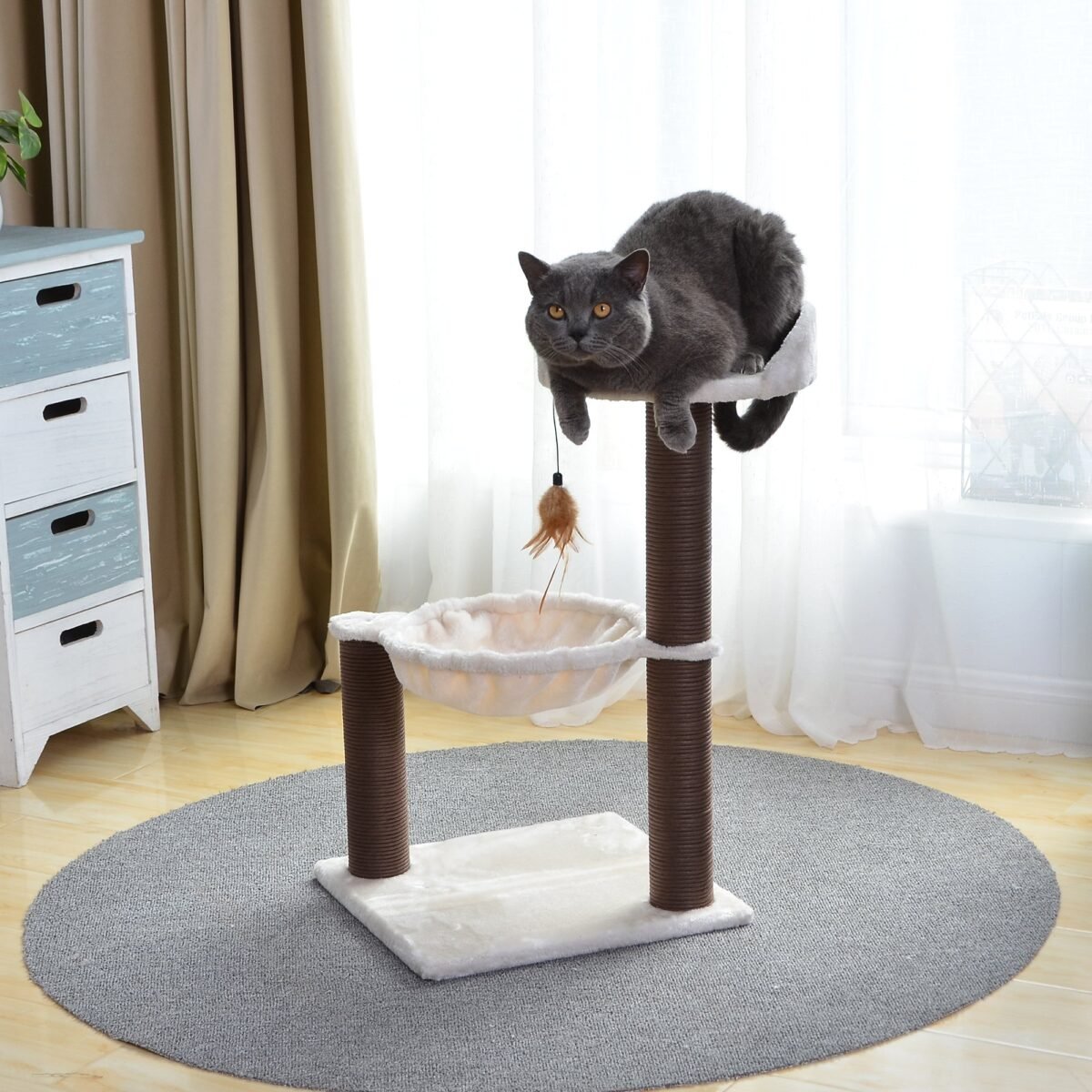 Nirvana Cat Tree with Cat Hammock and Feather Toy - Image 4