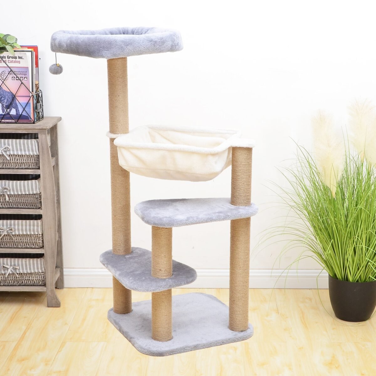Oak 3-Level Cat Tree with Hammock, Perch, and Toy - Image 2